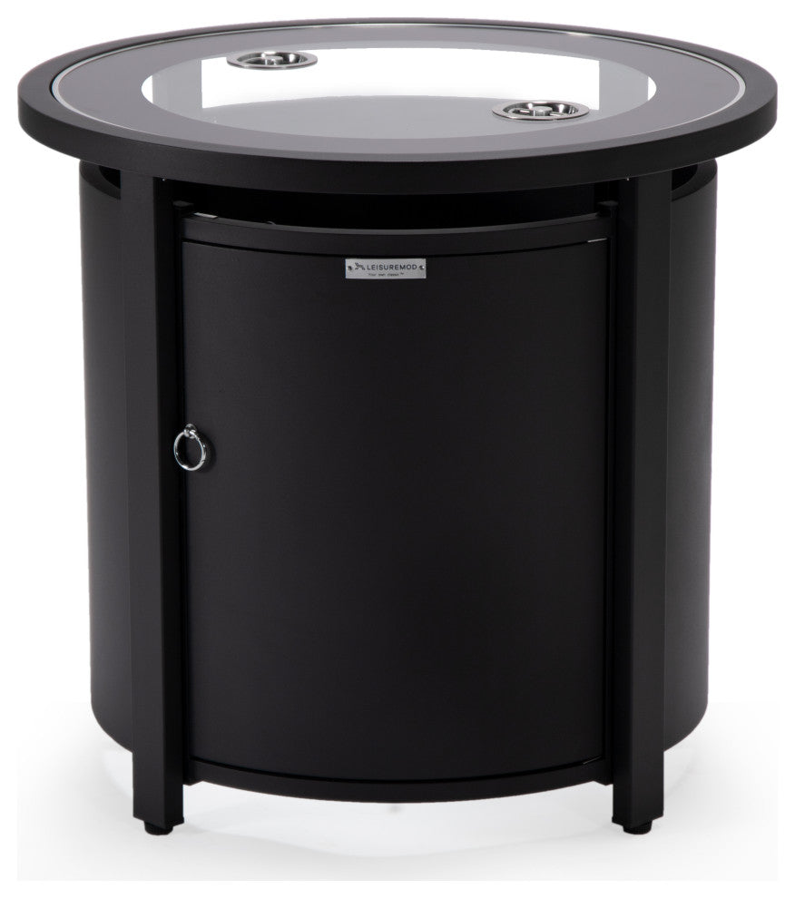 LeisureMod Walbrooke Round Fire Pit Table and Tank Holder, Black