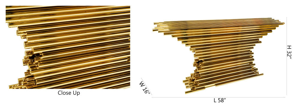 Console Table Furniture, Gold, 58"x16"x32"