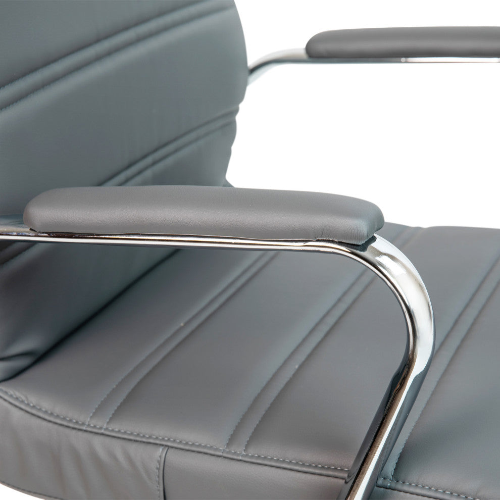 Mid-Back Executive Swivel Office Chair with Metal Frame and Arms, Gray Leatherso