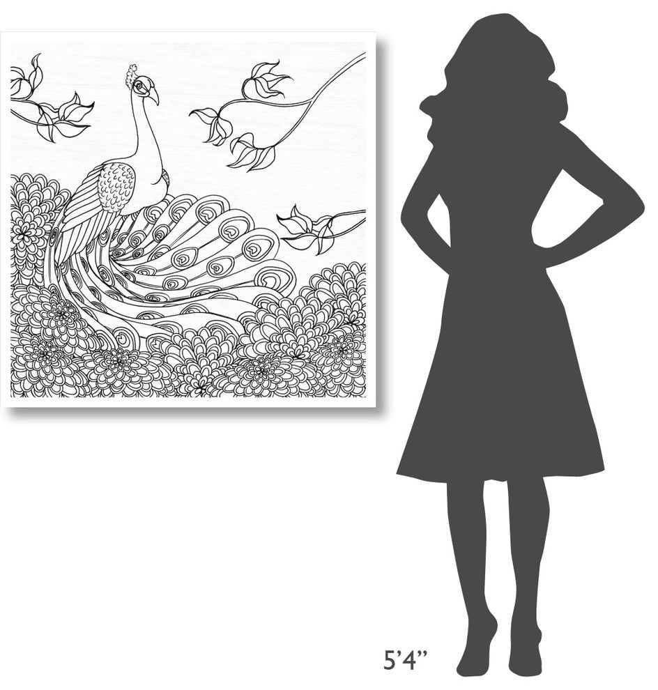 "Palace Peacock I Black and White" Digital Paper Print by Elyse DeNeige, 38"x38"