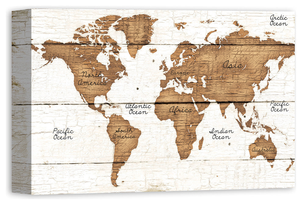 Distressed Wood World Map Canvas Wall Art, 12"x18"