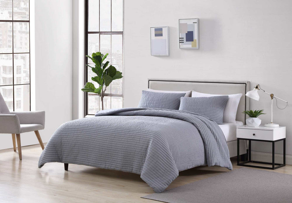 The Nesting Company Palm 3 Piece Comforter Set - Queen - Charcoal