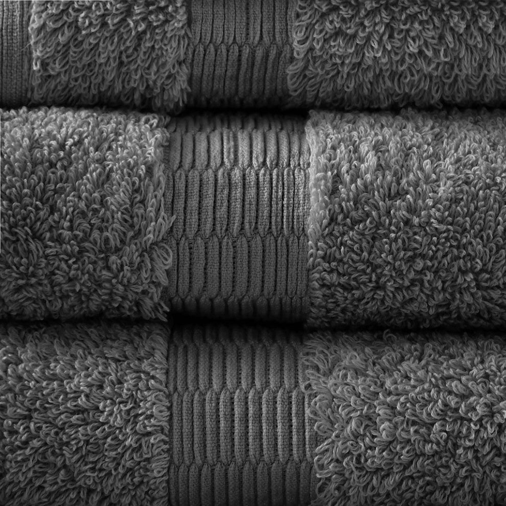 Madison Park Signature Luce 100% Egyptian Cotton 6 Piece Towel Set, Dark Gray