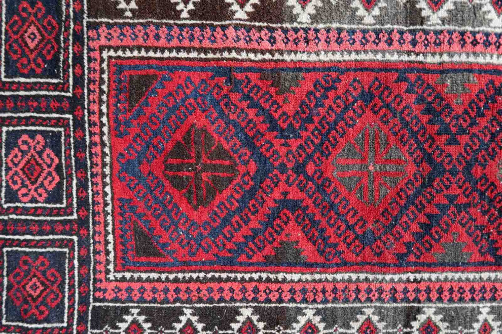 Handmade Vintage Afghan Baluch Prayer Rug 3'x4.9', 94cmx152cm 1940s
