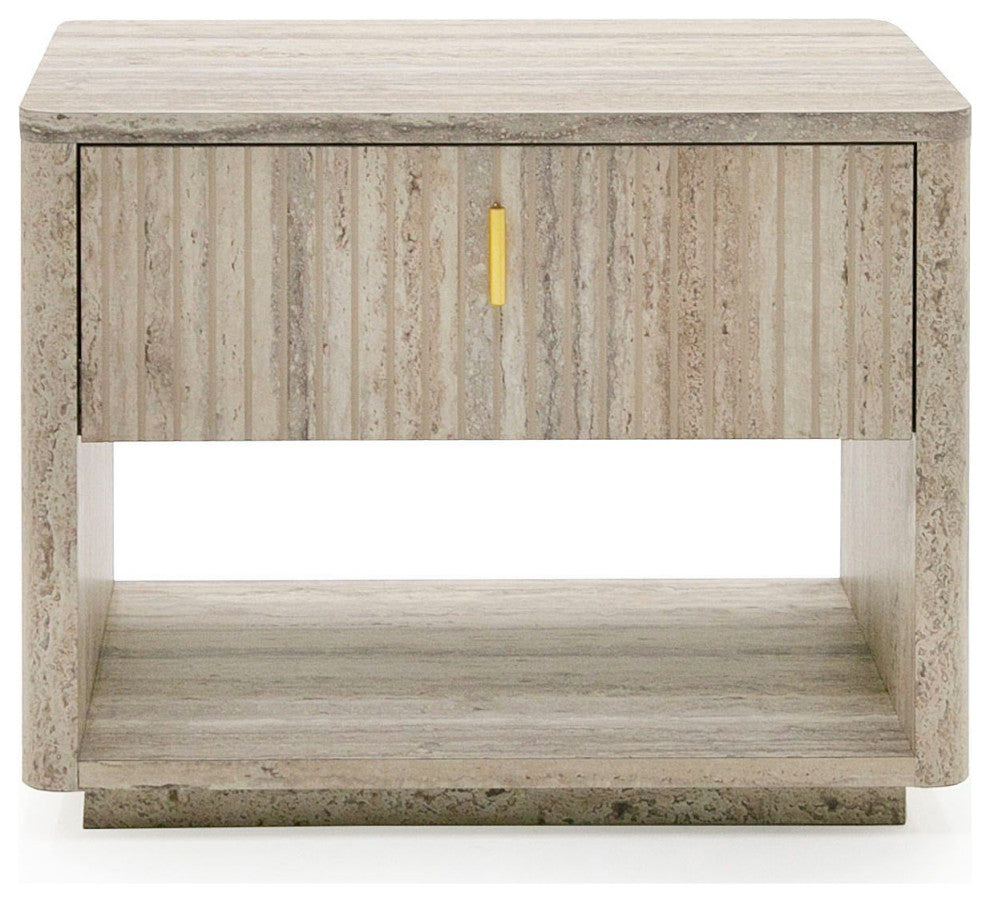 Nova Domus Daystar, Roma Beige Velvet, Travertine, Gold Bedroom Set, Eastern King