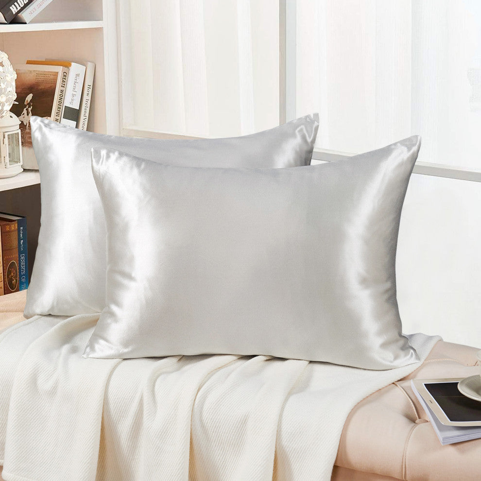 Luxury Silk-Cotton Blend Pillowcase Set of 2, 20'' x 36'', Grey