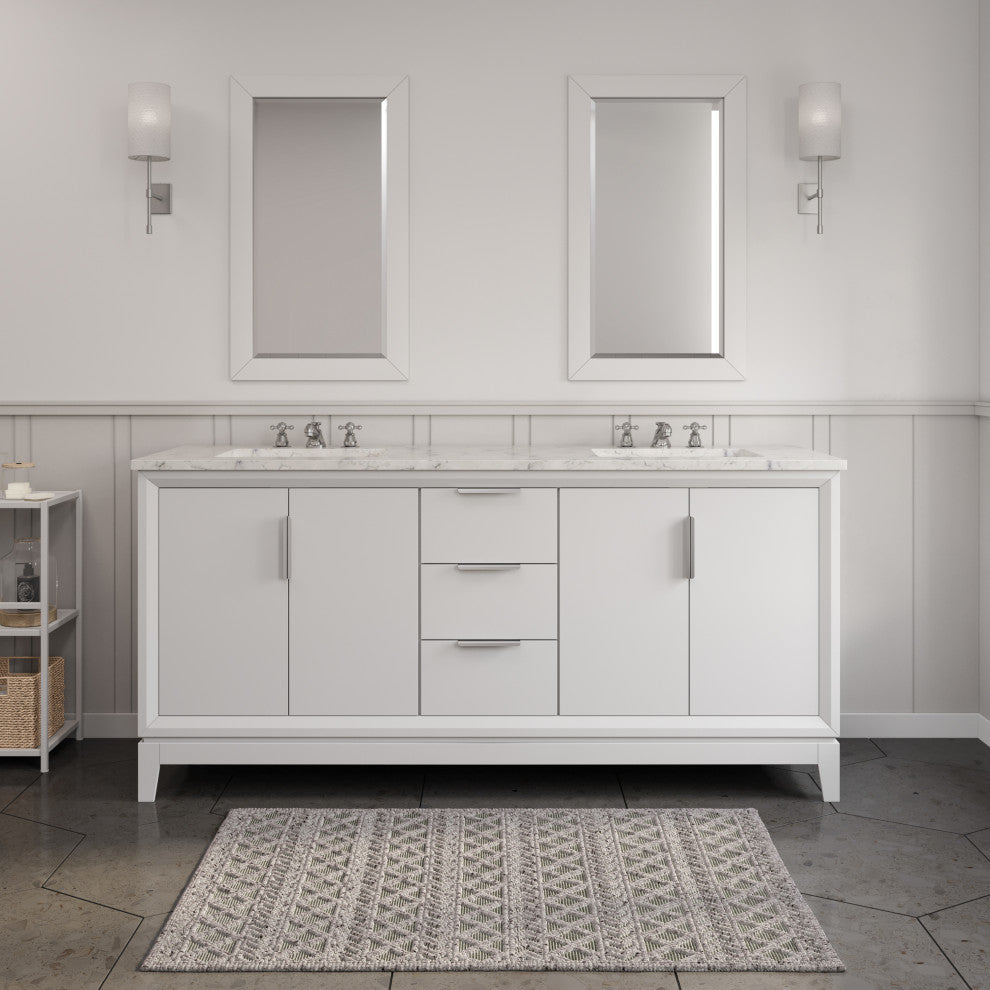 Elizabeth 72" Double Sink Carrara White Marble Vanity, Pure White