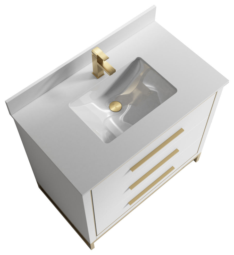 Alma Kathyia Freestanding Bath Vanity, Gold Hardware, 36"