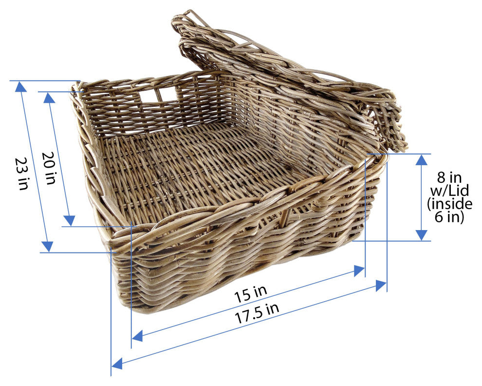 Kobo Rattan Rectangular Lidded Storage and Underbed Basket, 3 Sizes, Medium