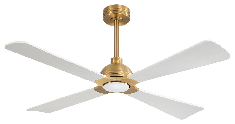 56" 4-Blade Solid Wood Ceiling Fan With LED Light and Remote Control, Gold/White