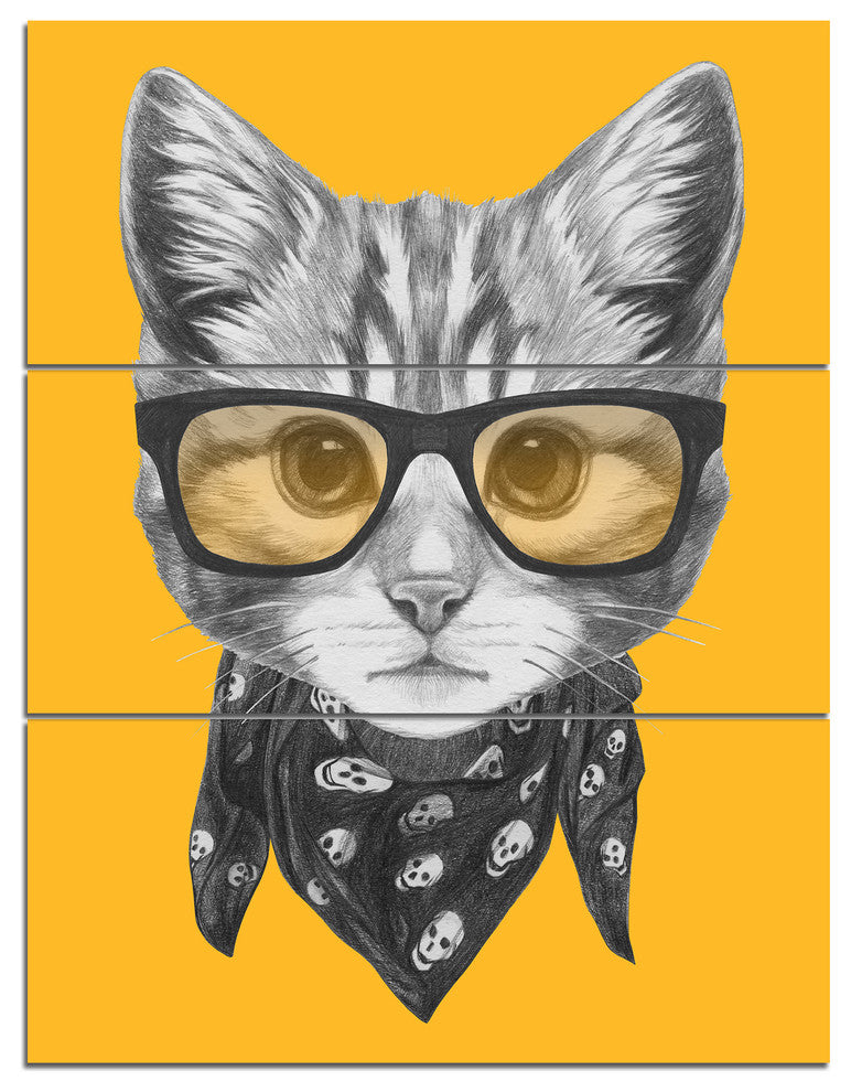 Funny Cat with Glasses and Scarf, Animal Triptych Canvas Print, 28x36, 3 Panels