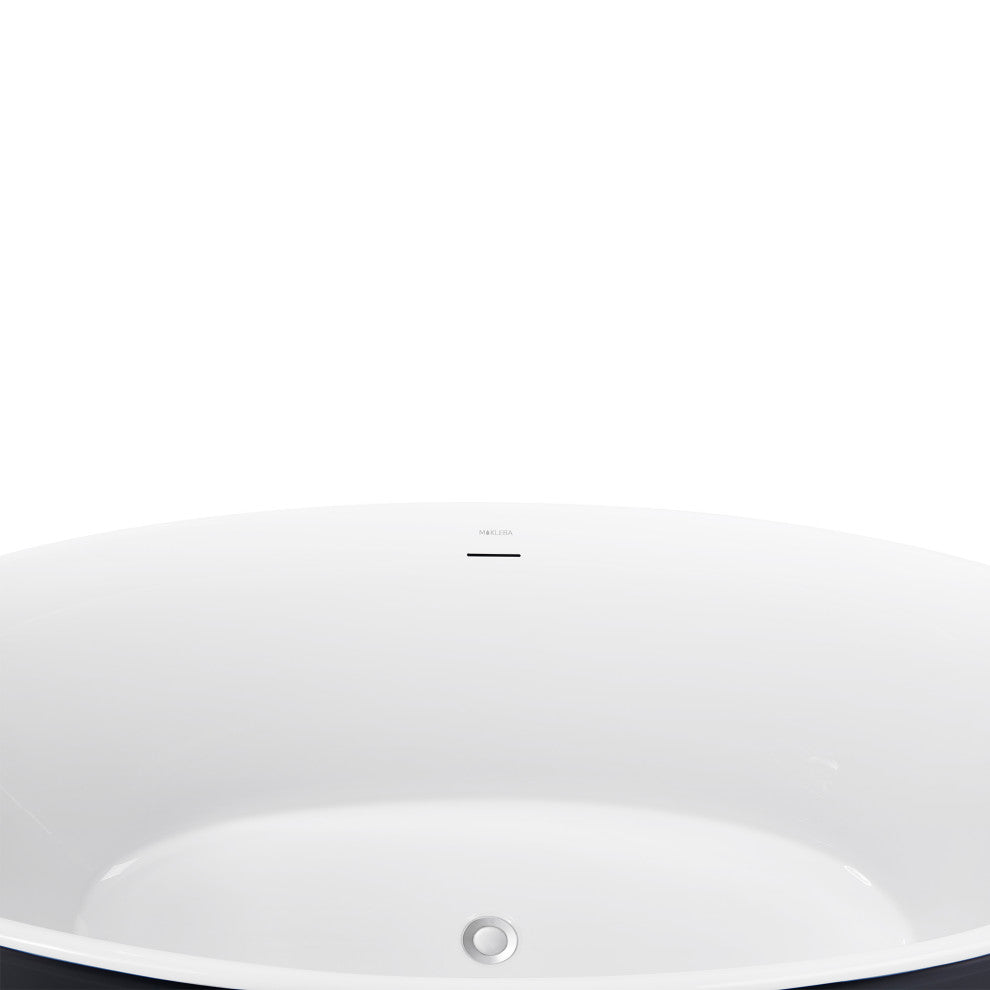 59" Acrylic Freestanding Oval Non-Whirlpool Soaking Bathtub, Black White