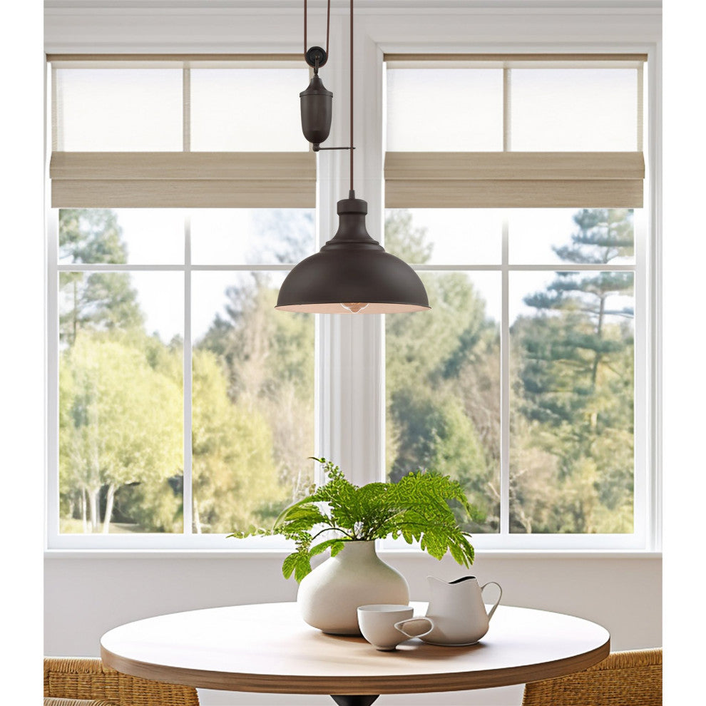 Kira Home Sequoia 13" Farmhouse Pulley Pendant Light, Retractable Design