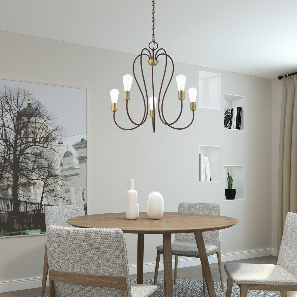 Livex Lighting Lucerne 5 Light Bronze With Antique Brass Accent Chandelier