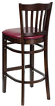 Vertical Slat Back Walnut Wood Restaurant Barstool, Burgundy Vinyl Seat