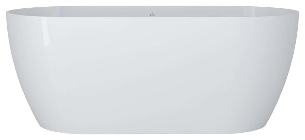 59inch Freestanding Solid Surface Oval Soaking Tub with Overflow, Glossy White