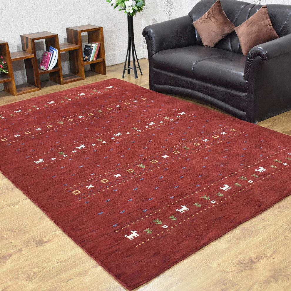 HAND KNOTTED LOOM WOOL ECO-FRIENDLY AREA RUGS - Rectangle, Red, Contemporary