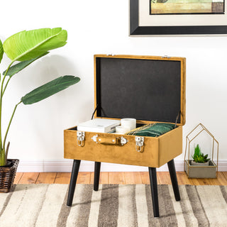 19.70" Glod Velvet Upholstered Storage Stool With Black Solid Rubberwood Legs