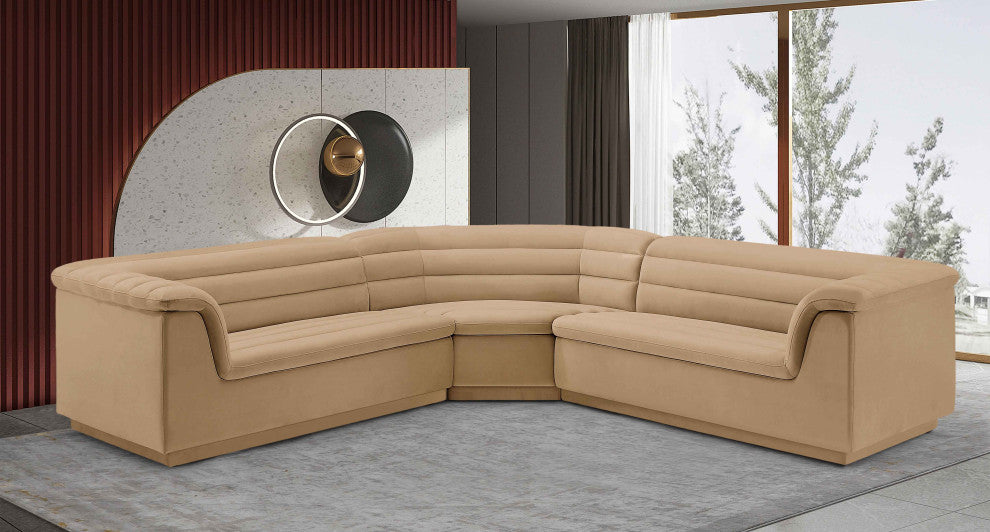 Cascade Upholstered Modular Sofa, Camel, Velvet, Corner Sectional
