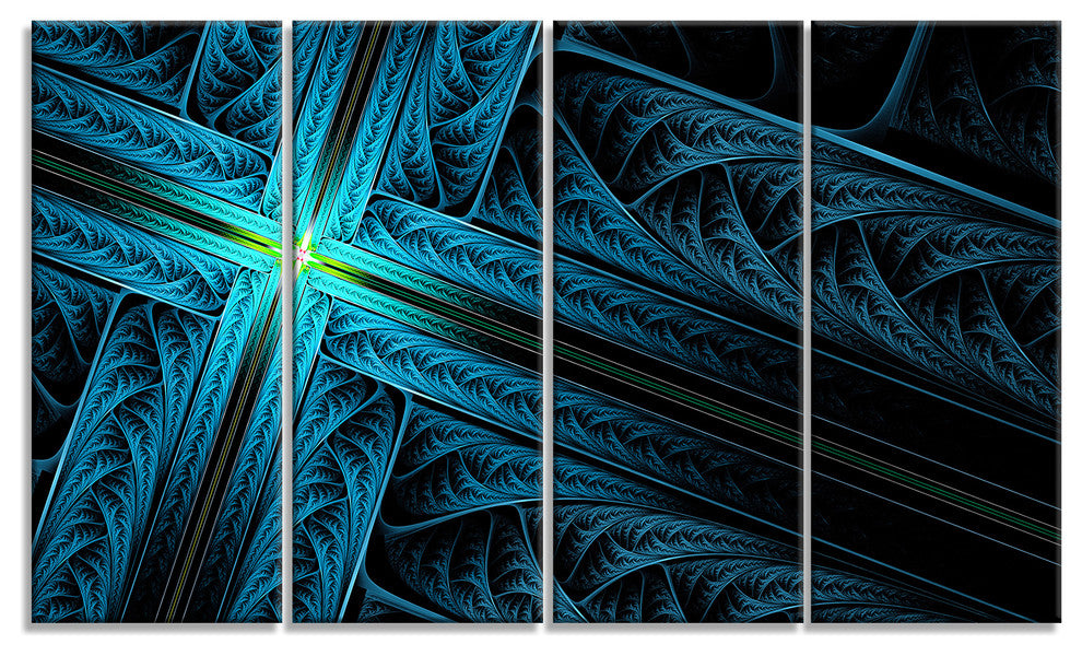 Turquoise Fractal Cross Design, Abstract Canvas Art Print, 48"x28", 4 Panels