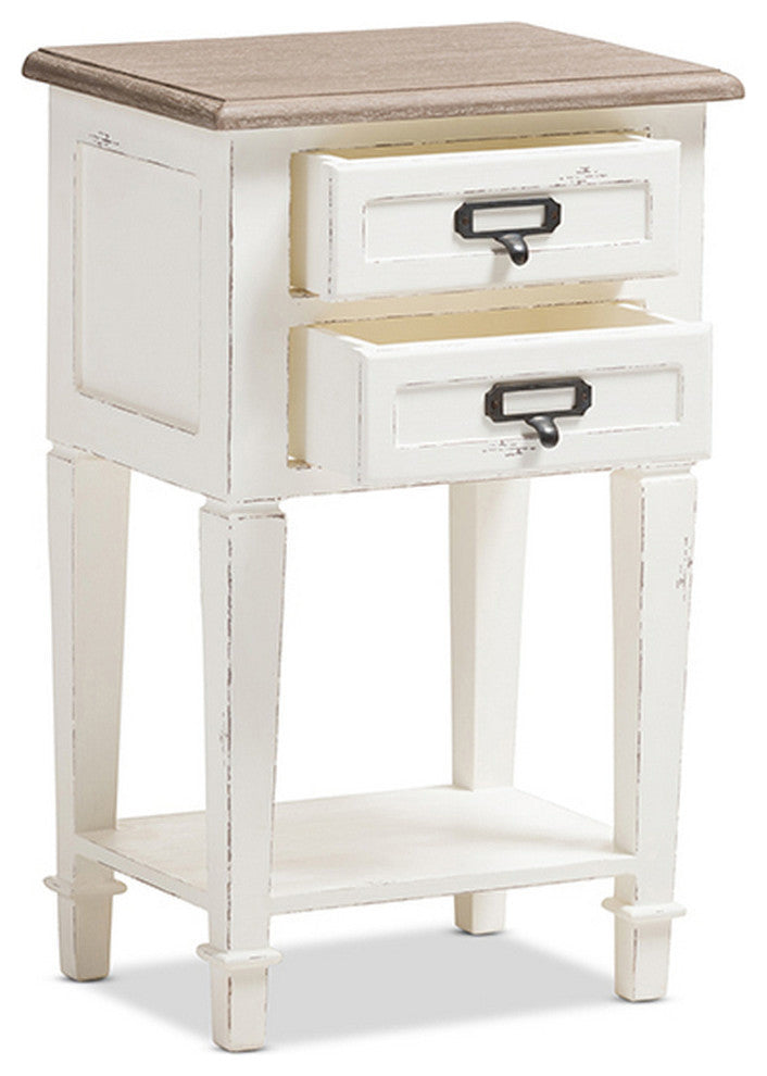 Urban Designs Weathered Oak White Wash Distressed Finish Wood Nightstand