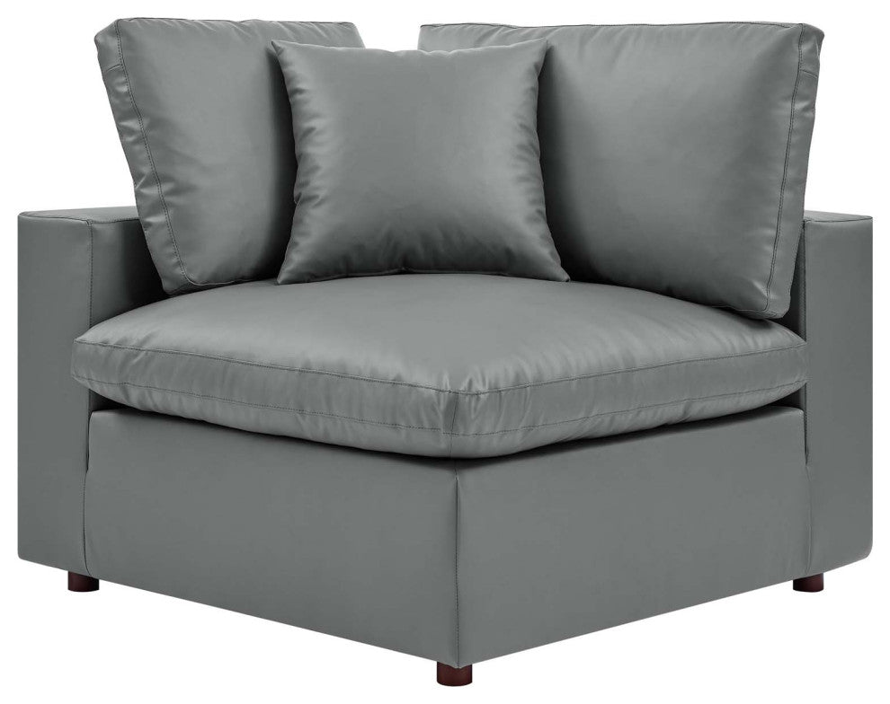 Sectional Sofa Set, Faux Vegan Leather, Gray, Modern, Lounge Hospitality