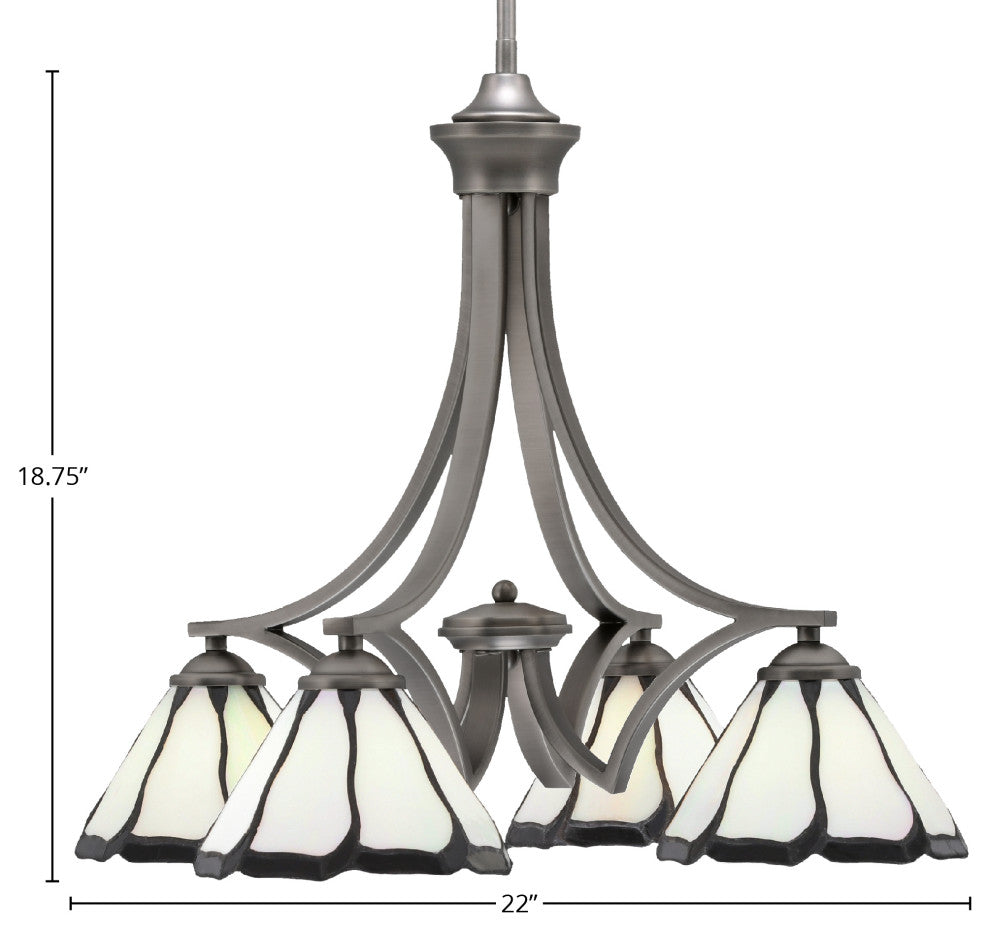 Zilo, 4 Light, Chandelier, Graphite Finish, 7" Pearl and Black Flair Art Glass