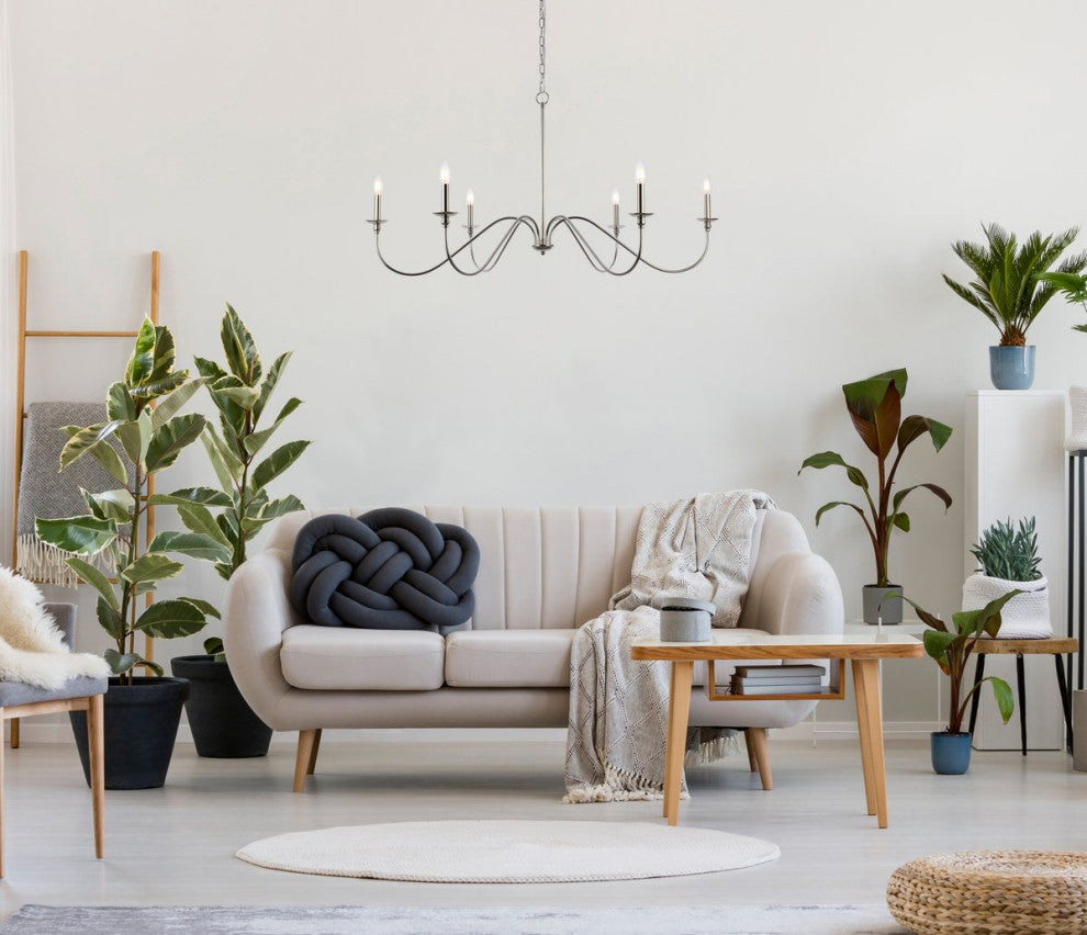 Transitional Polished Nickel 6-Light Chandelier