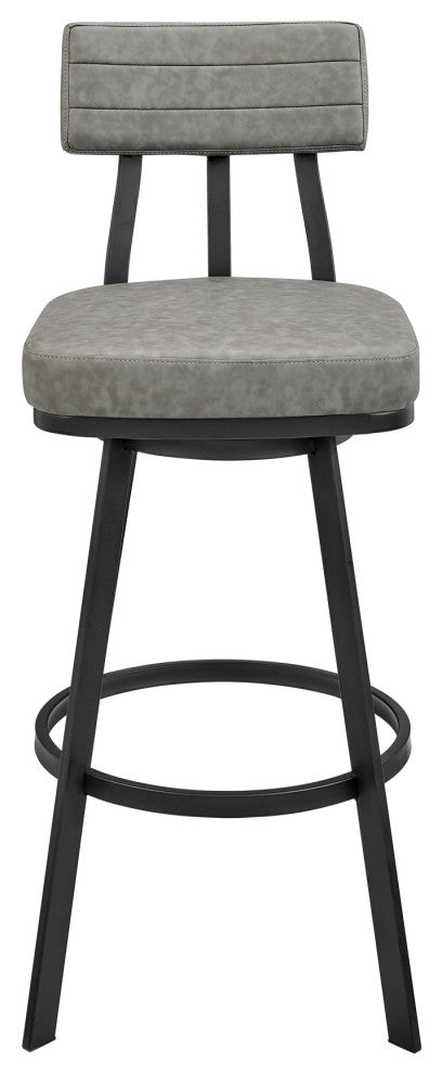 Jinab Swivel Bar Stool in Black Metal with Grey Faux Leather