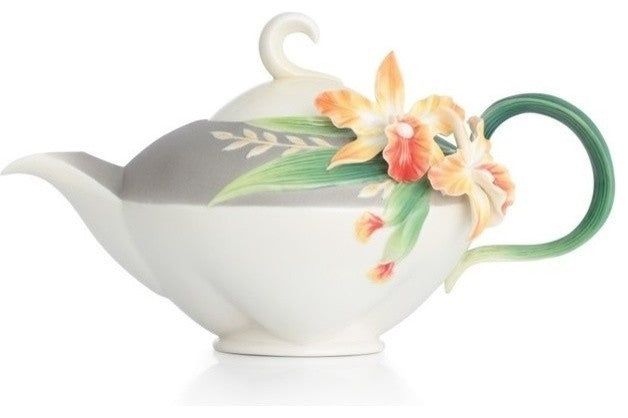 Magnificent Cattleya Orchid Porcelain Teapot