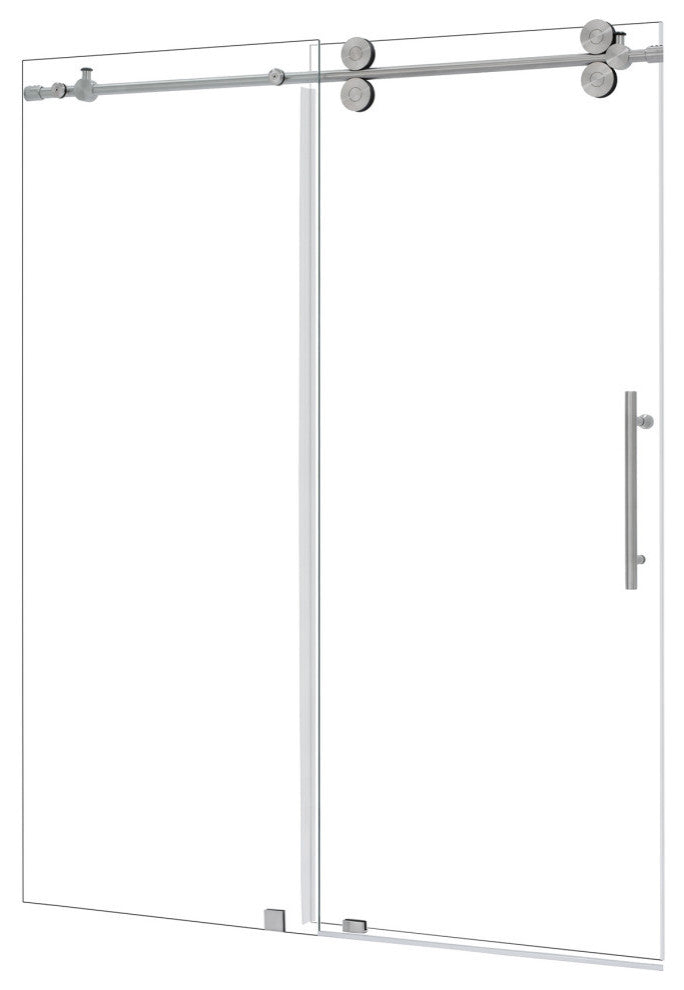 Lazaro Single Sliding Frameless Shower Door, Clear, Brushed Nickel, 60"wx78"h