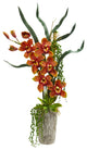Nearly Natural Cymbidium Orchid Artificial Arrangement in Planter Burgundy