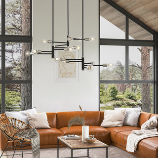 15 Light Black Extra Large Chandelier, Brushed Nickel Accents