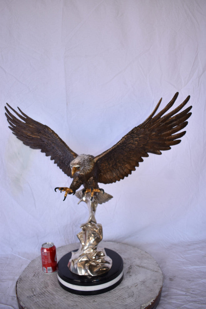 Eagle Coming to Landing Mounted on Marble Bronze Statue Size: 32" x 13" x 30"H