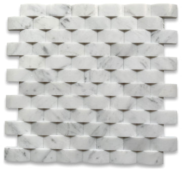Carrara Marble 3D Cambered 1x2 Arched Mosaic Tile Honed Venato Carrera, 1 sheet