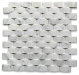 Carrara Marble 3D Cambered 1x2 Arched Mosaic Tile Honed Venato Carrera, 1 sheet