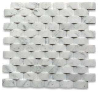 Carrara Marble 3D Cambered 1x2 Arched Mosaic Tile Honed Venato Carrera, 1 sheet