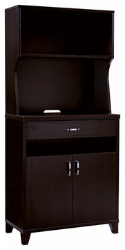 Benzara BM204153 Wooden 2 Door Bakers Cabinet, 3 Open Shelves & 1 Drawer, Brown