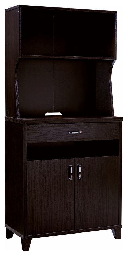 Benzara BM204153 Wooden 2 Door Bakers Cabinet, 3 Open Shelves & 1 Drawer, Brown