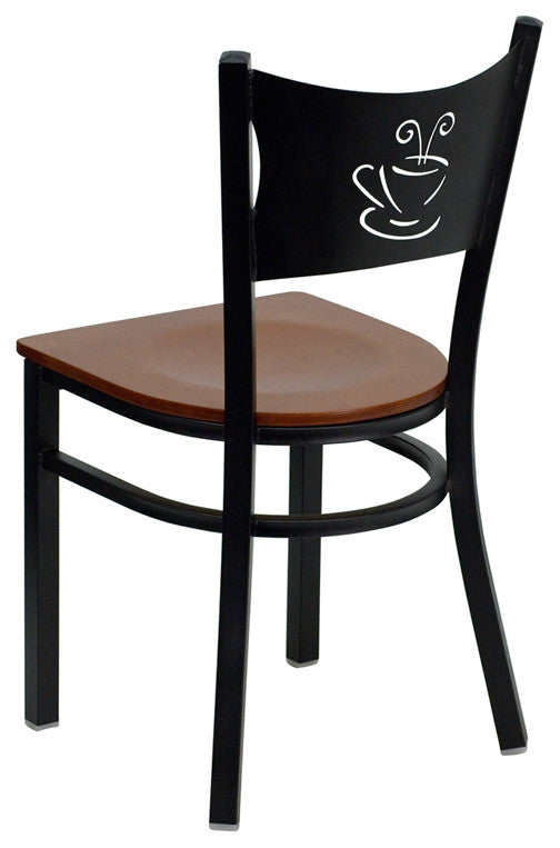 Dyersburg Metal Chair Black Coffee Back, Cherry Wood Seat
