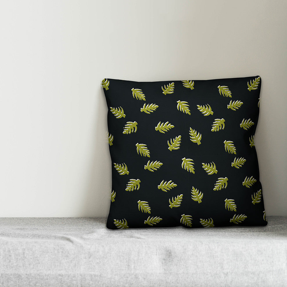 Palm Pattern, Green and Black Outdoor Throw Pillow, 18"x18"