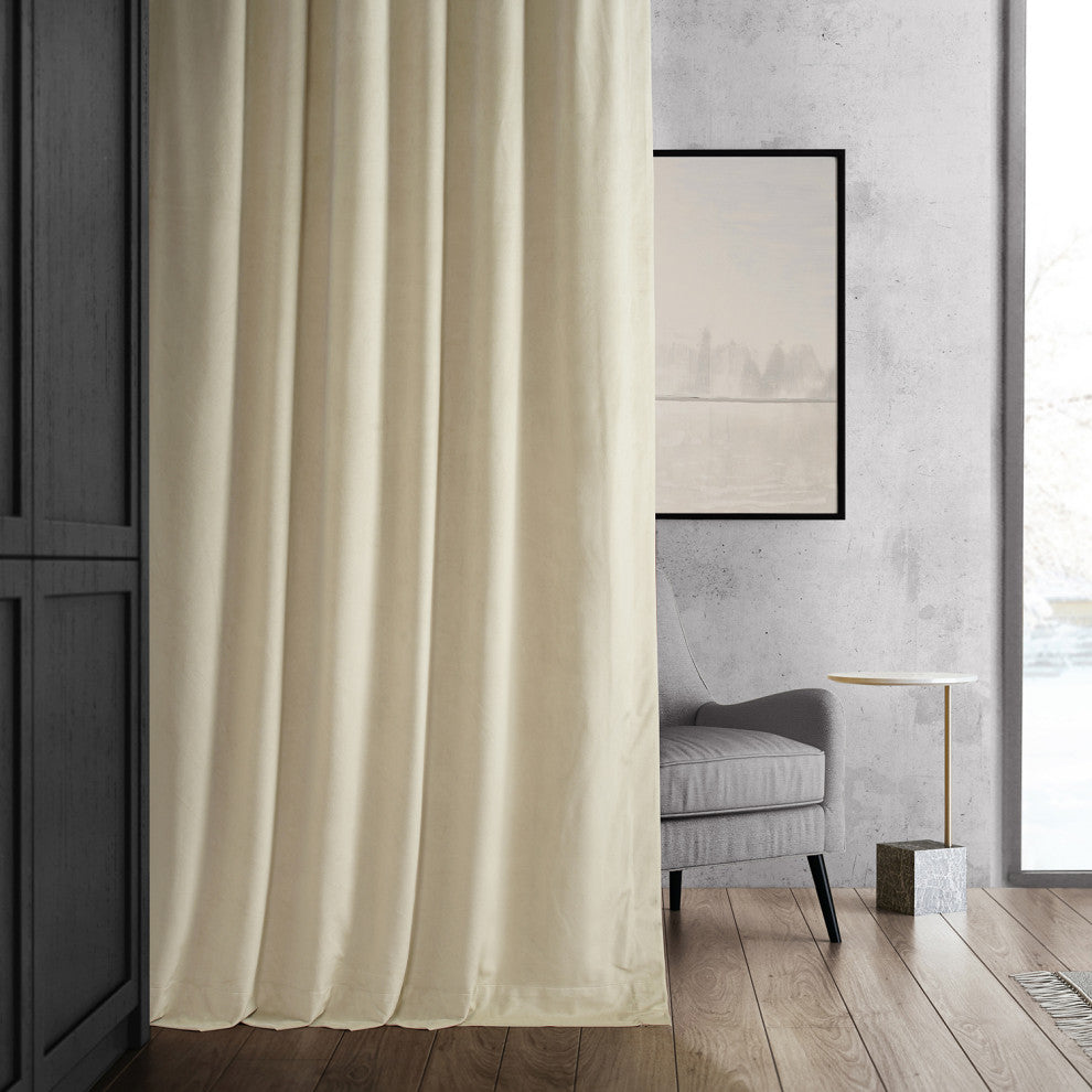Signature Ecru Blackout Velvet Curtain Single Panel, 50"x96"