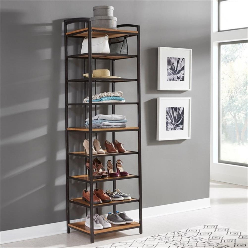 Pemberly Row Modern Craftsman Wood Closet Wall Shelf Unit in Brown