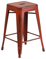24"High Backless Distressed Kelly Red Metal Indoor-Outdoor Counter Height Stool