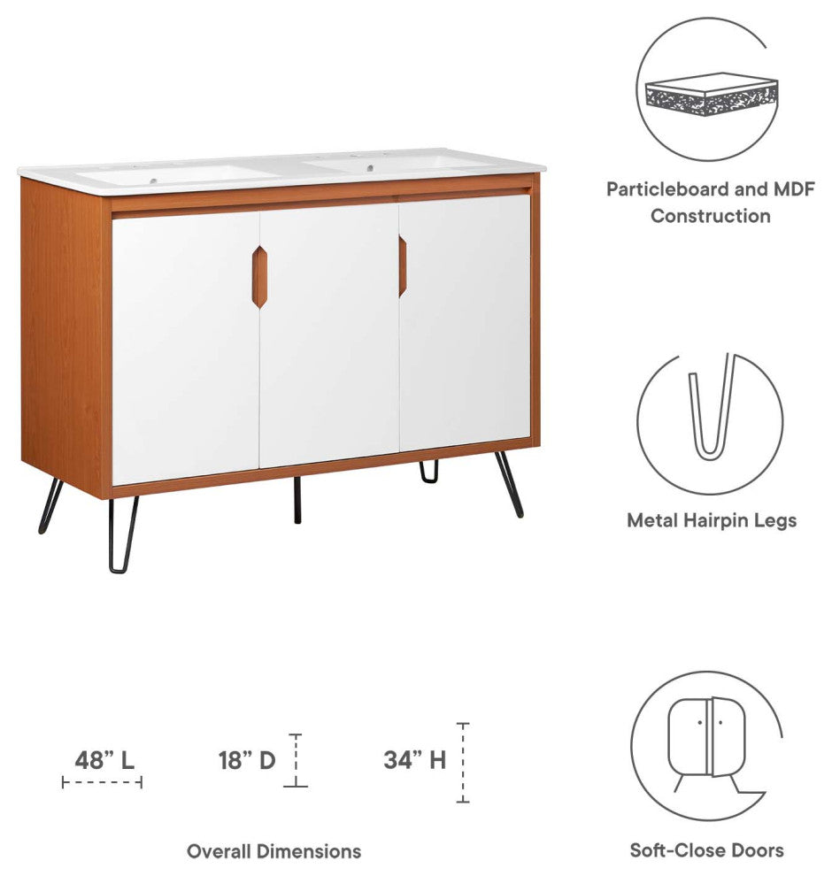 Energize 48" Double Sink Bathroom Vanity, Cherry White White