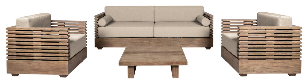 Vivid Outdoor Patio 4-Piece Conversation Set Taupe Olefin Cushions