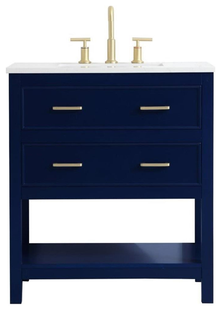 Elegant Decor Sinclaire 30" Single Quartz Top Bathroom Vanity in Blue