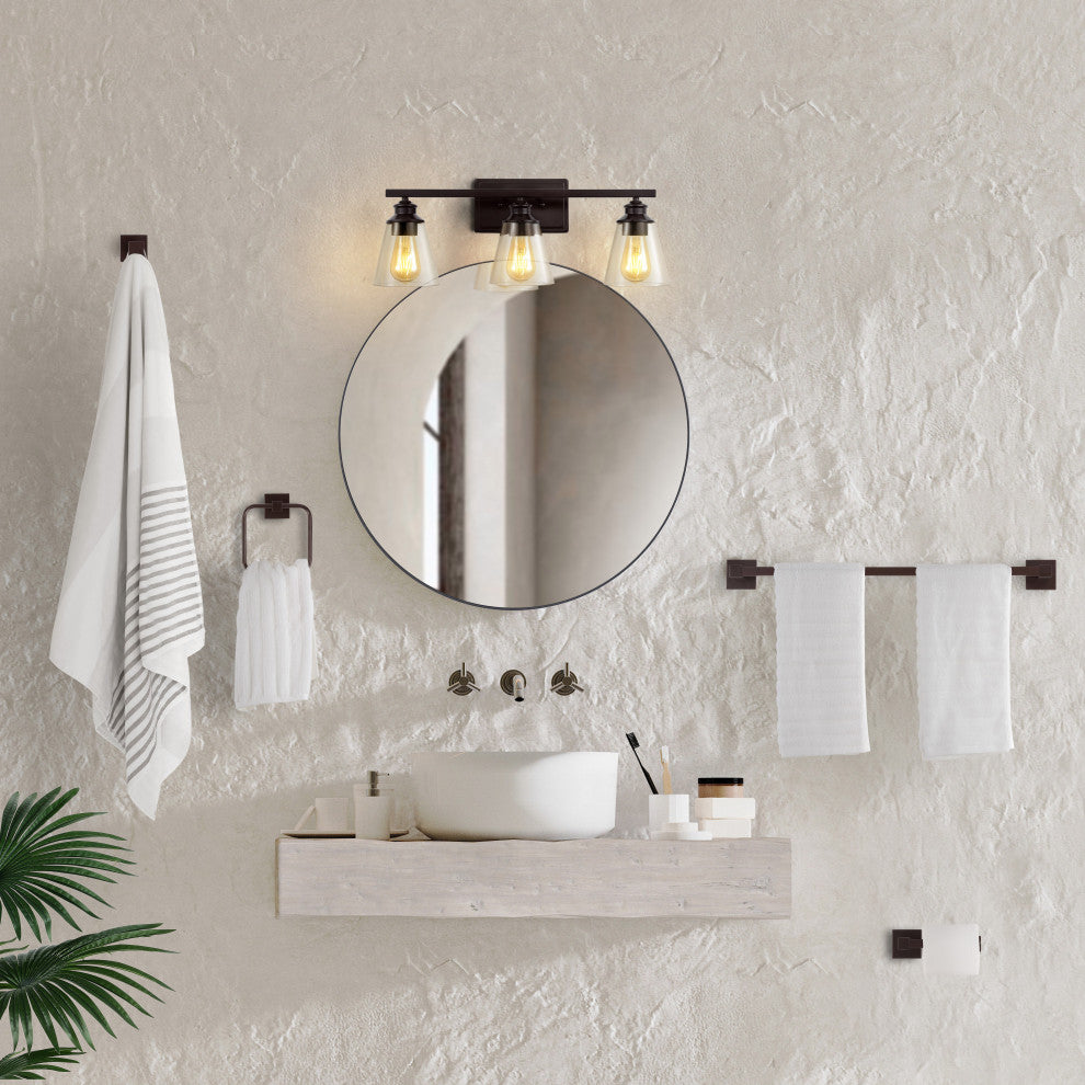 3-Light Vintage Classic Vanity Light, Bathroom Hardware Accessory Set, 5-Piece