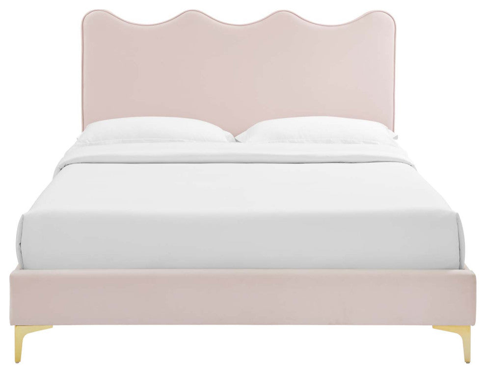 Current Performance Velvet Queen Platform Bed, Pink