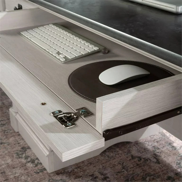 Classic Desk, Multiple Drawers With Round Pull Handles, Glacier Oak/Rosso Slate